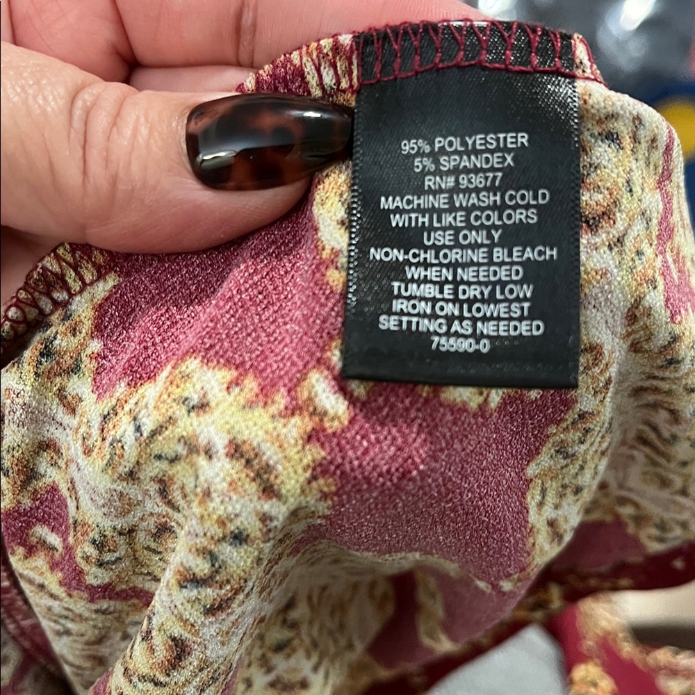 Bold Elements Burgundy And Gold Patterned Blouse - image 7